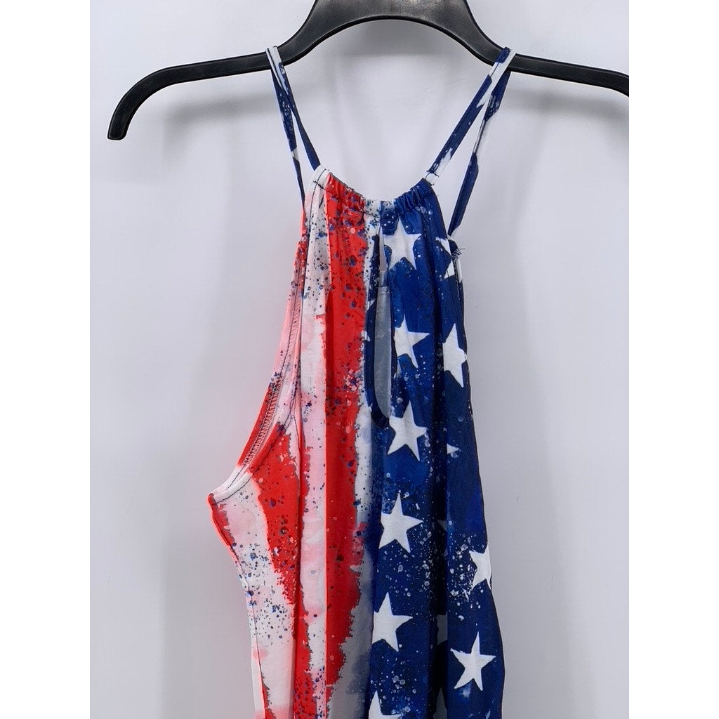 FOR G AND PL Women's American Flag Print Maxi Tank Dress SZ L
