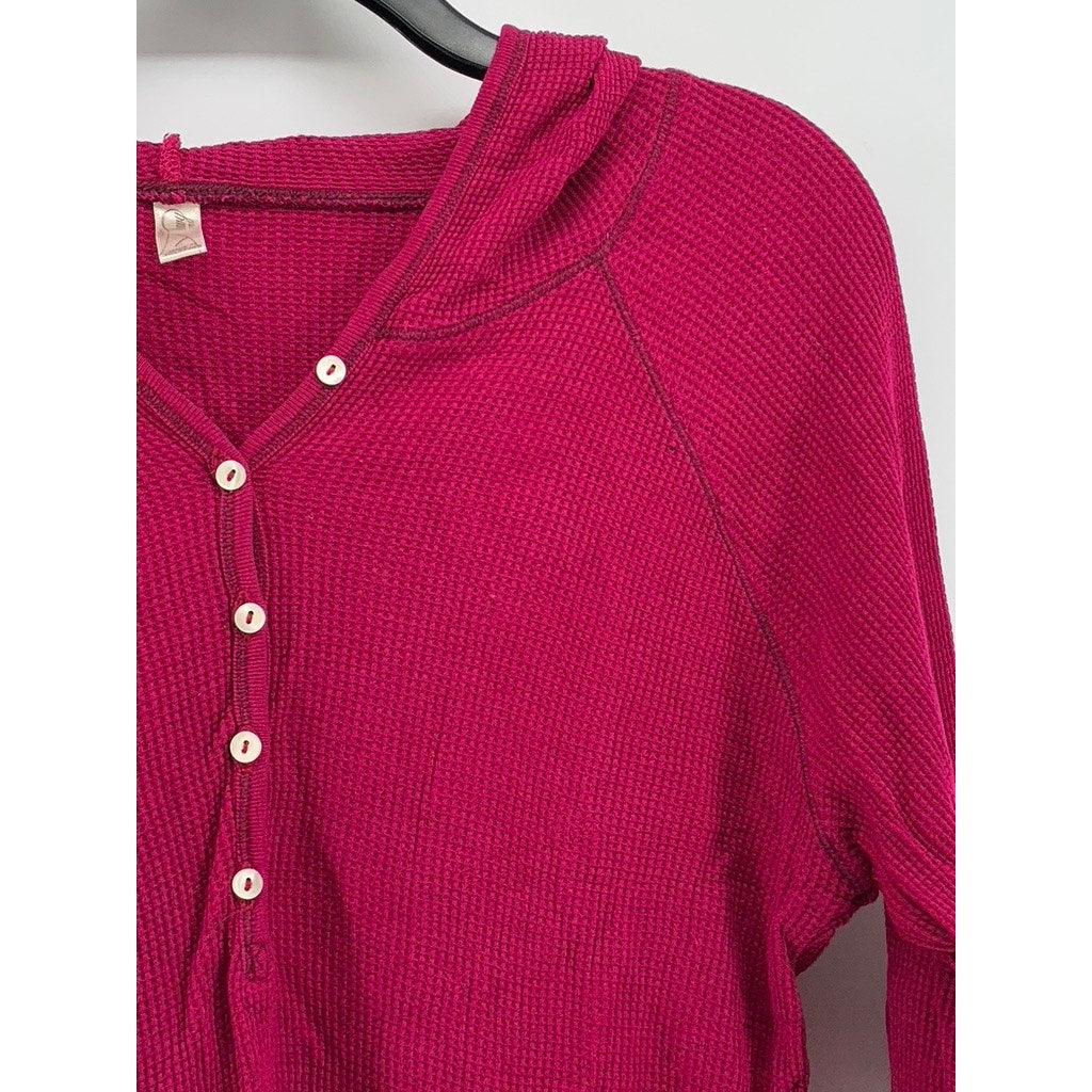 OLD NAVY Women's Vintage Perfect Fit Waffle Knit Henley Hooded Top SZ L