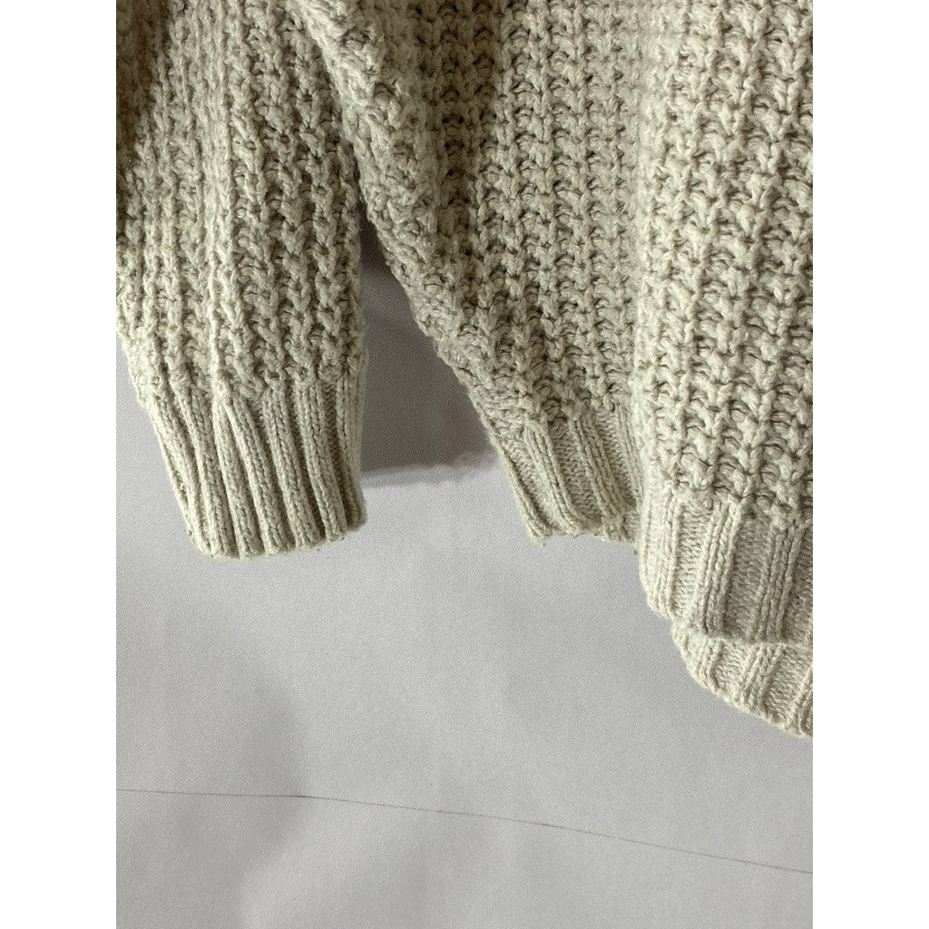 ZARA KNIT Women's Beige Crewneck Knit Dropped-Sleeves Sweater SZ M