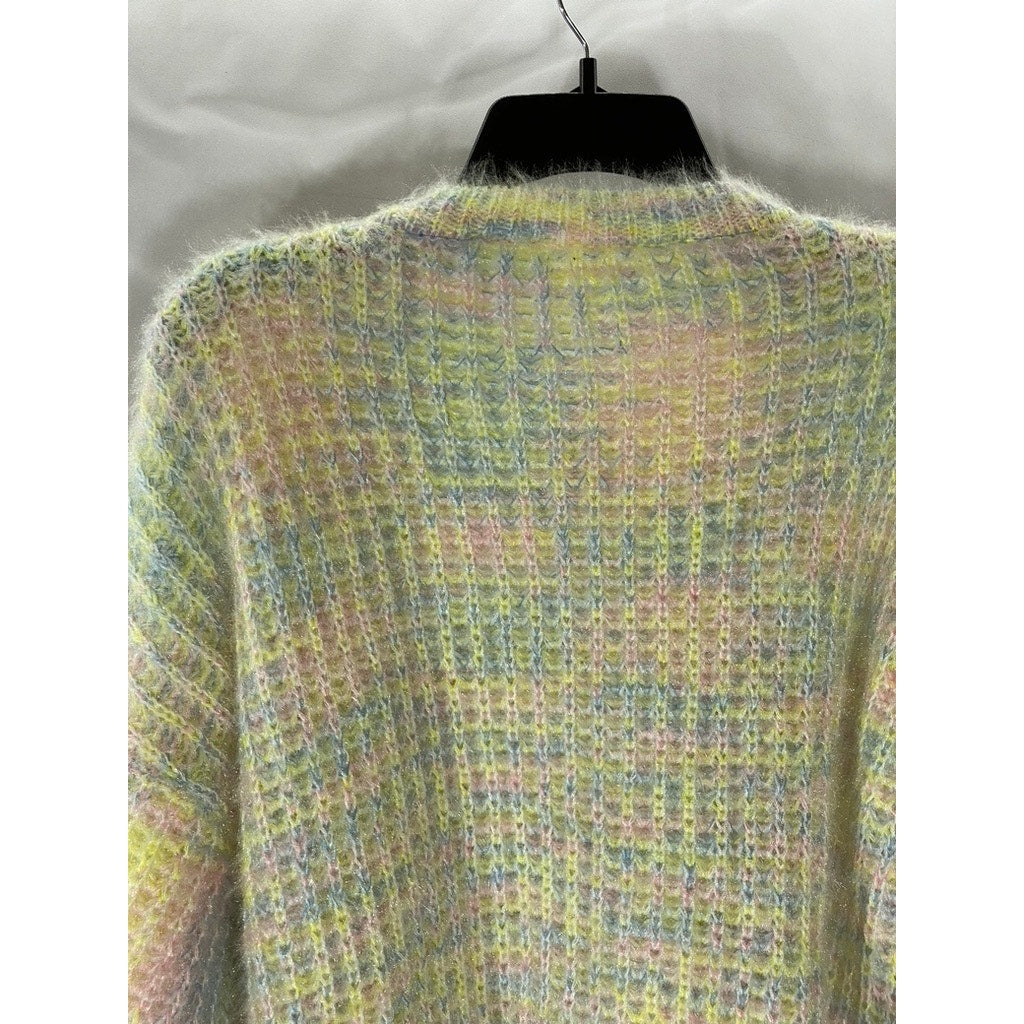 UNBRANDED Women's Blue-Yellow-Pink Crewneck Crochet Knit 3D Bow Sweater SZ M