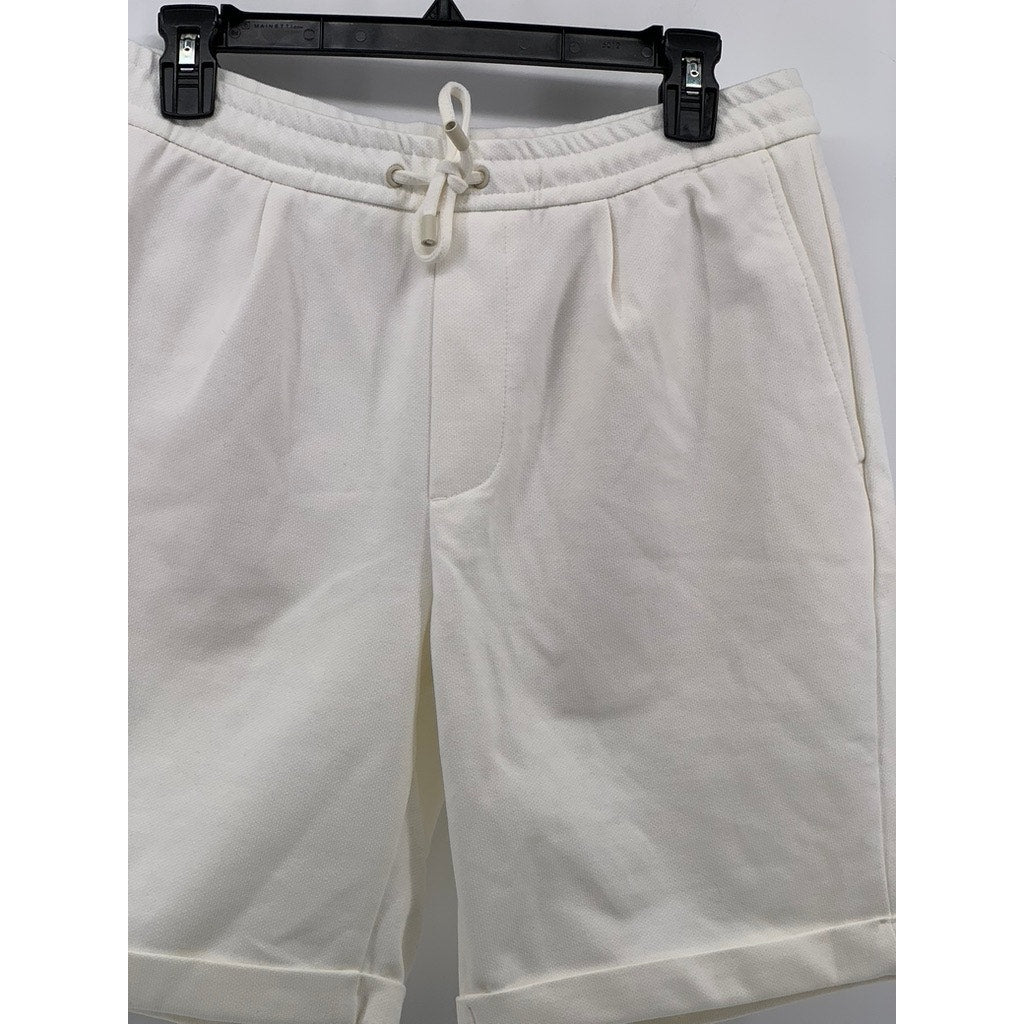 ZARA Men's White Cuffed Drawstring Shorts SZ M