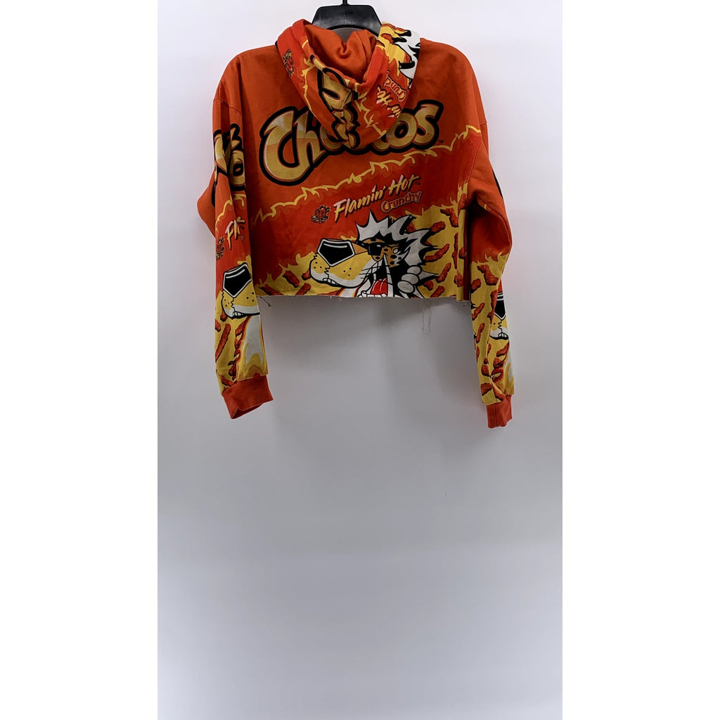 FOREVER 21 X CHEETOS Women's Orange-Red Graphic Long Sleeve Cropped Hoodie SZ L