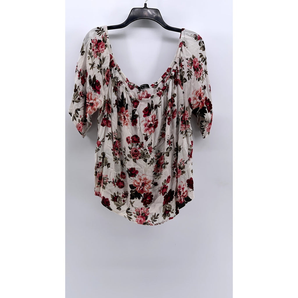 AMBIANCE Women's White-Red Floral Short Sleeve Top SZ 3XL