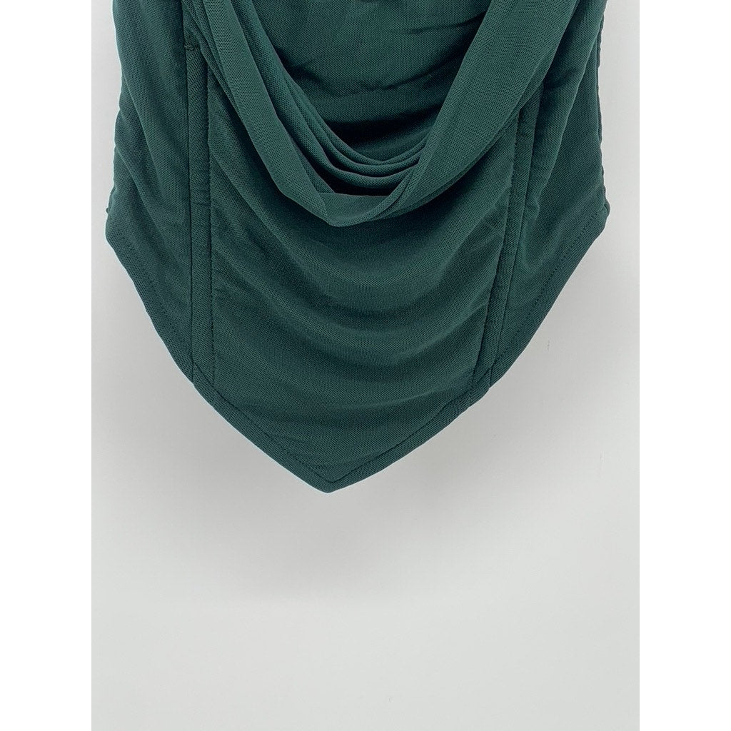 PRETTYLITTLETHING Women's Dark Green Drapey Scoop-Neck Ruffle Corset Top SZ 4