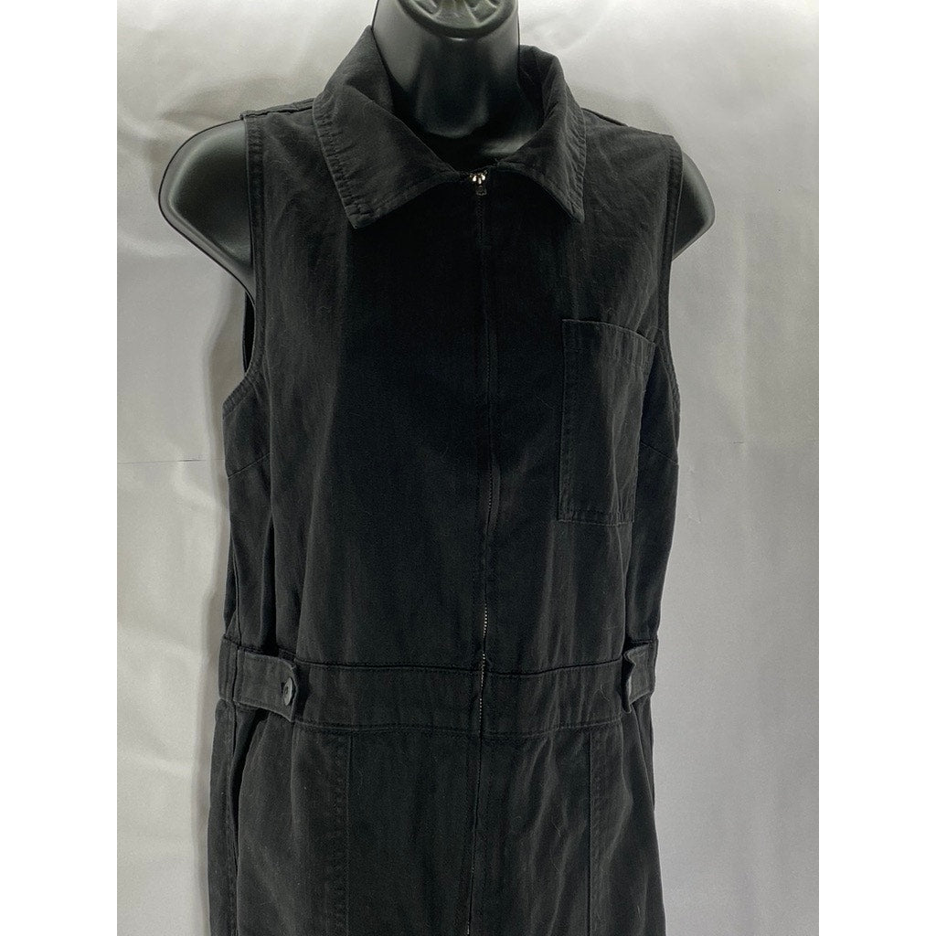 GAP Women's Petite Black Solid Demin Sleeveless Front Zip Jumpsuit SZ 10P