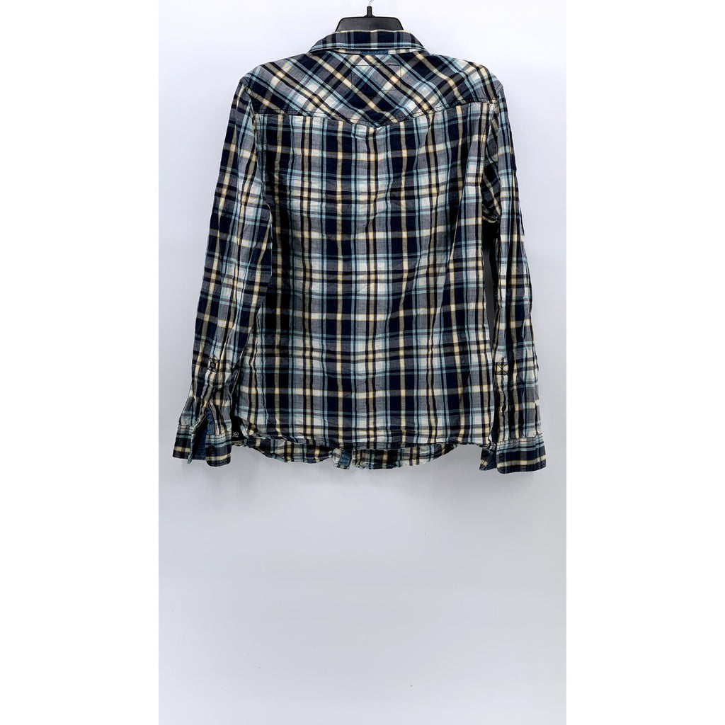 BUFFALO DAVID BITTON Men's Blue Plaid Button-Up Long Sleeve Cotton Shirt SZ M