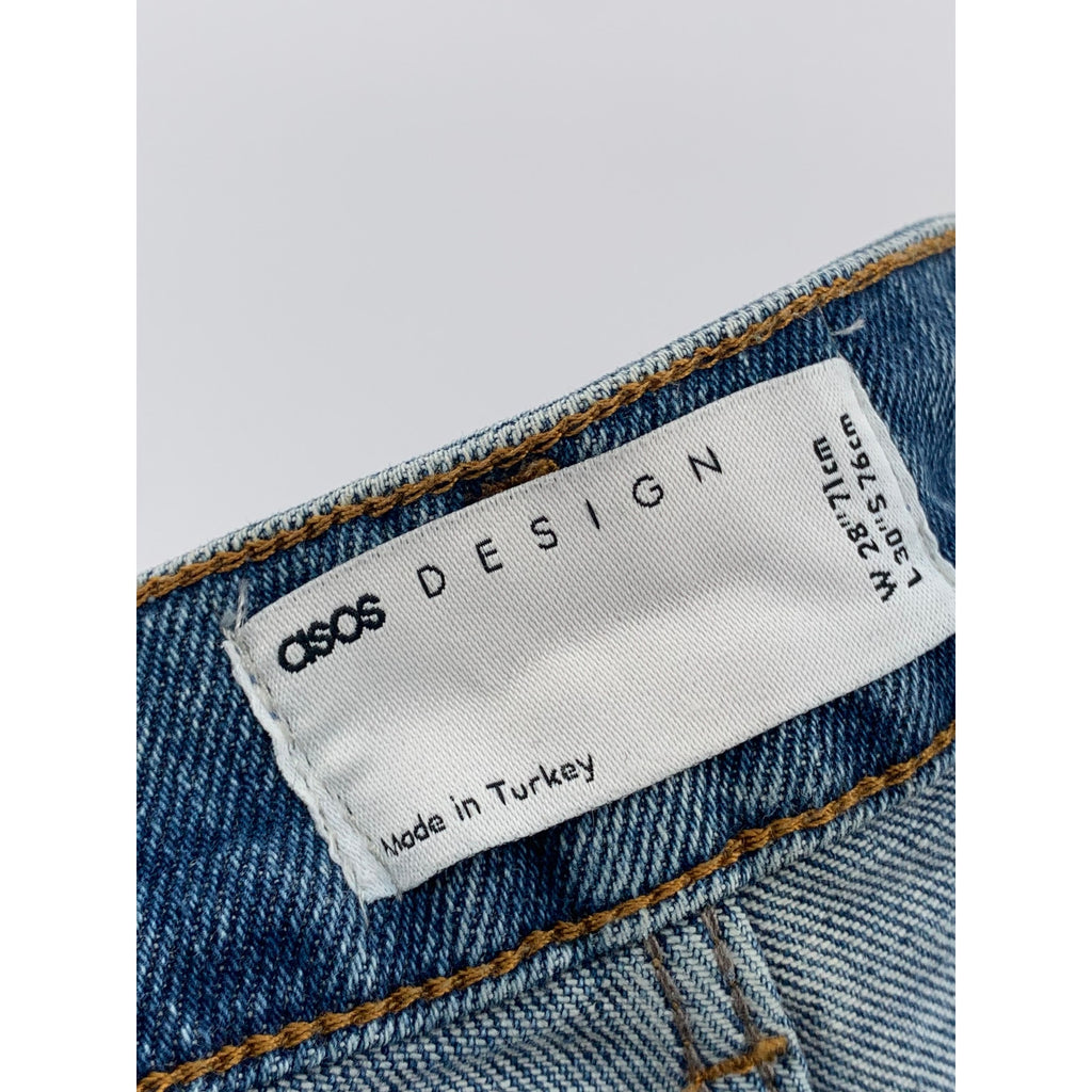 ASOS DESIGN Men's Dark Blue Distressed Frayed Hem Skinny Jeans SZ 28X30