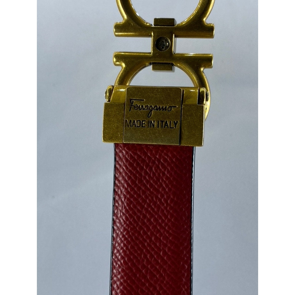 FERRAGAMO Men's Black-Red Leather Reversible Gancini Belt