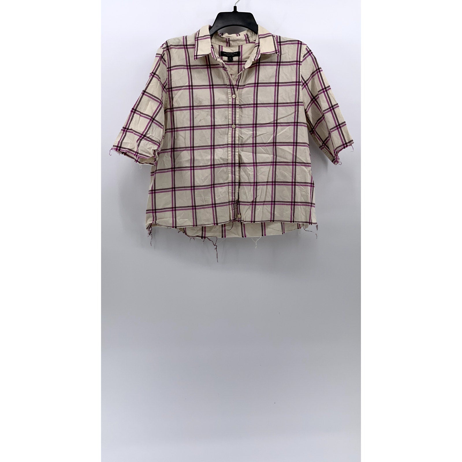 BANANA REPUBLIC Women's Cream-Purple Windowpane Dillon Button-Up Shirt SZ M