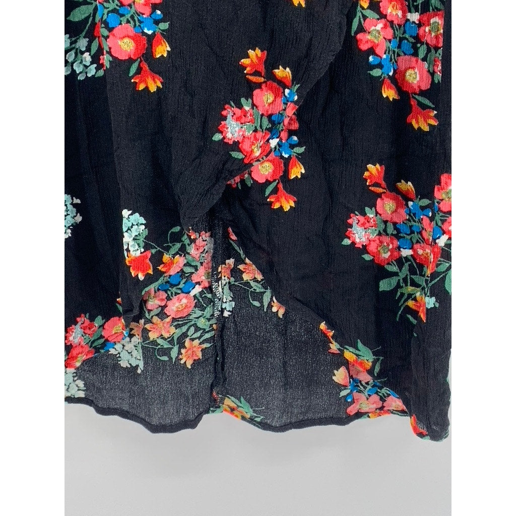XHILARATION Women's Black Floral Textured Wrap Midi Skirt SZ S