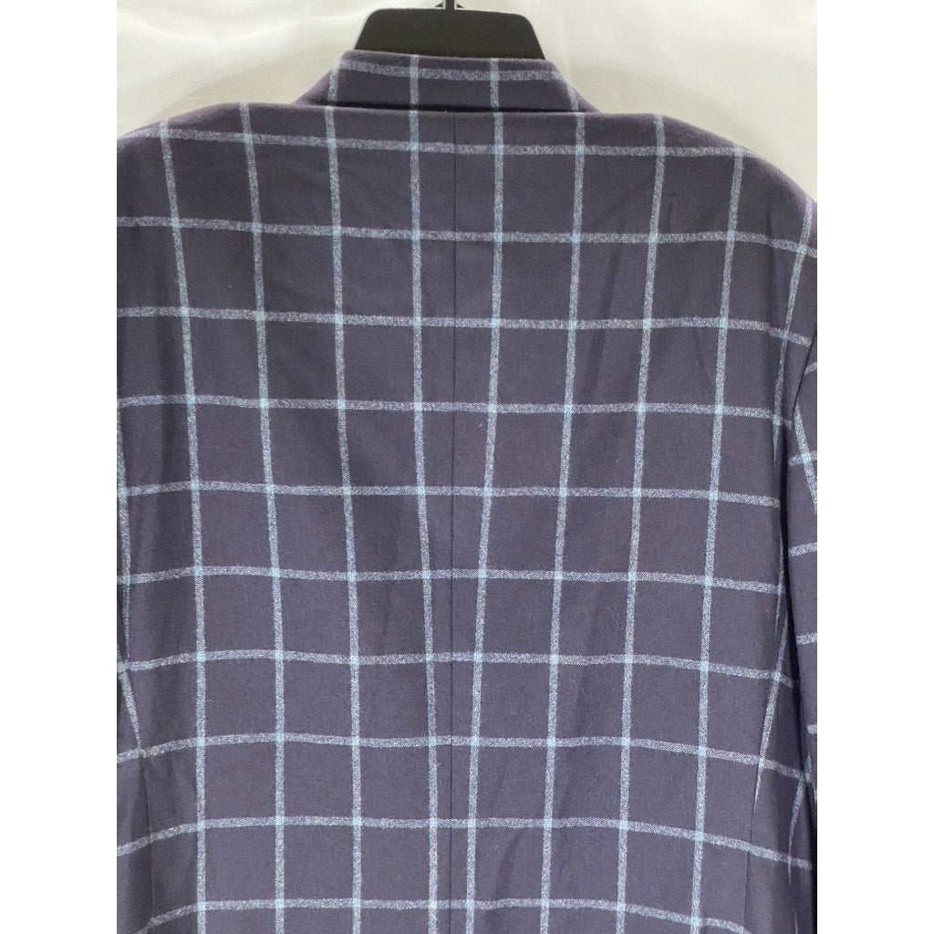 CANALII Men's Navy Windowpane Two-Button Notch Collar Long Sleeve Blazer SZ 34R