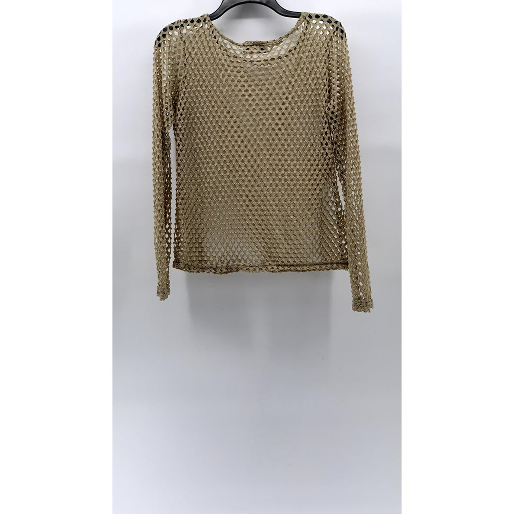 CHADWICK’S Women’s Tan Mesh Crewneck Long Sleeve Top SZ M