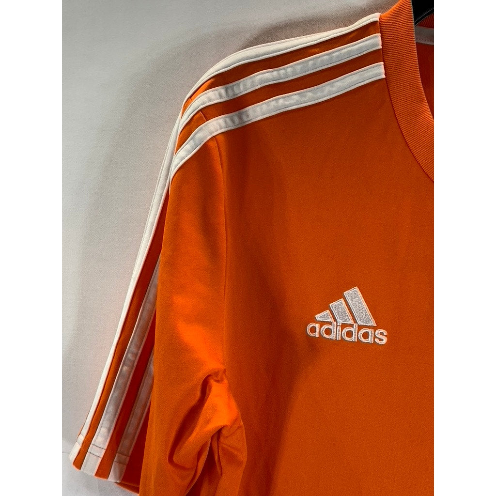 ADIDAS Men's Orange Climalite V-Neck 3-Stripe Active T-Shirt SZ S