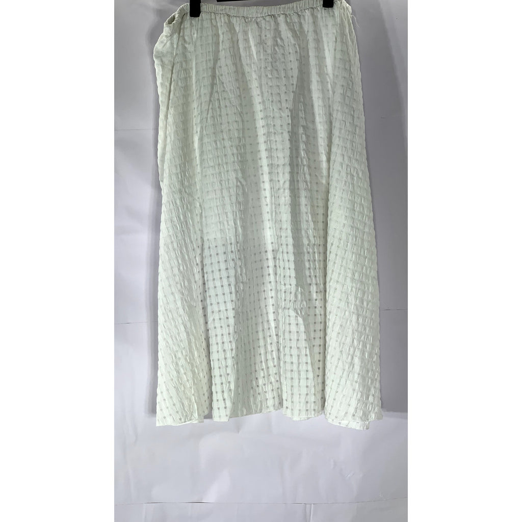 UNBRANDED Women's White Textured Mini Grid Pull-On Midi Skirt SZ L