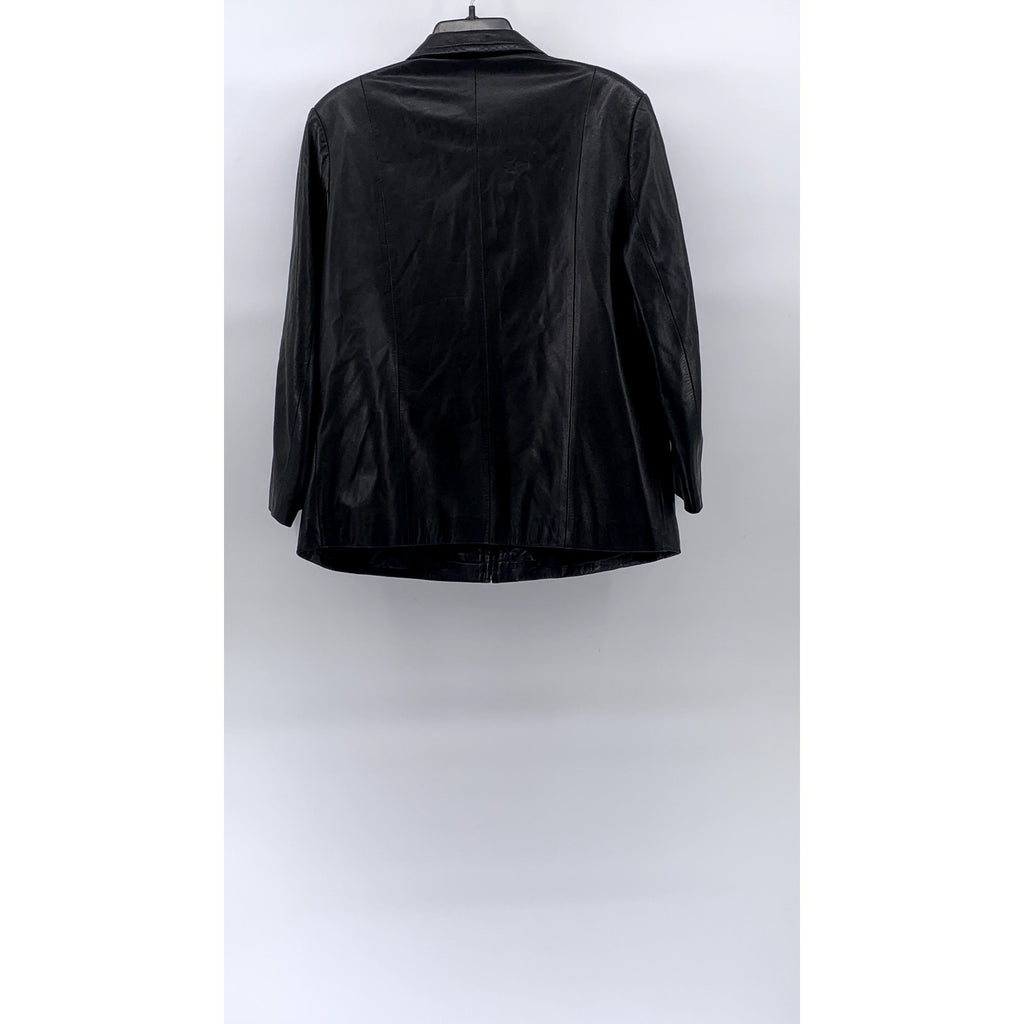 JUNE BASS Women's Black Leather Notch-Collar Zip-Up Jacket SZ M