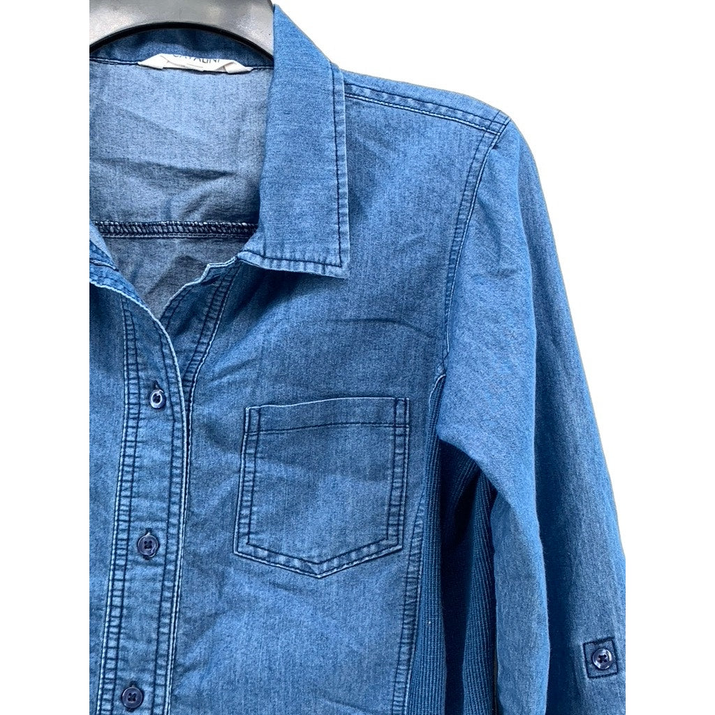 CAVALINI Women's Blue Denim Button-Up Long Sleeve Top SZ M