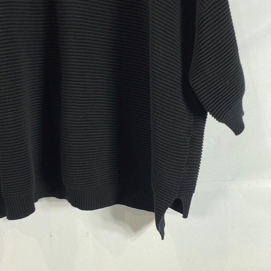 FRENCH CONNECTION Women's Black Ribbed Mock-Neck 3/4 Sleeve Poncho Sweater SZ M