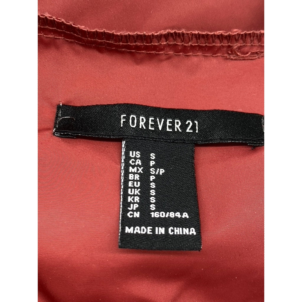 FOREVER 21 Women’s Red Full-Up Drawstring Hem Hooded Jacket SZ S