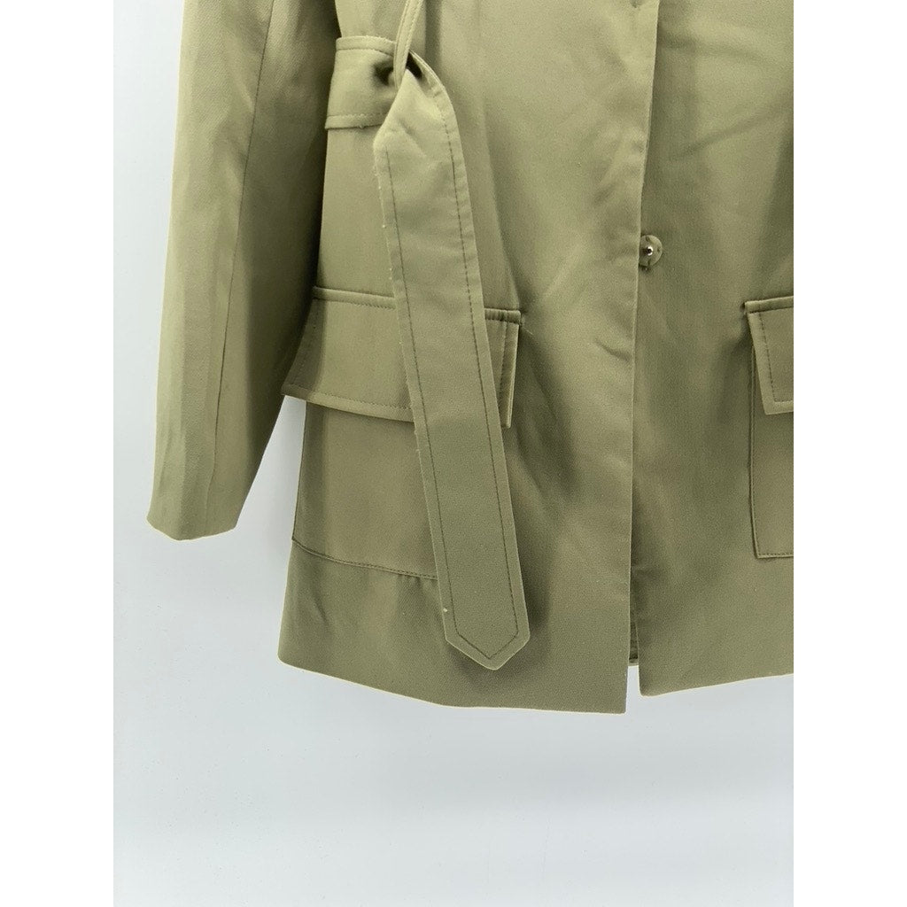 LIONESS Women's Olive Green Button-Up Notch Collar Belted Mini Blazer SZ XS