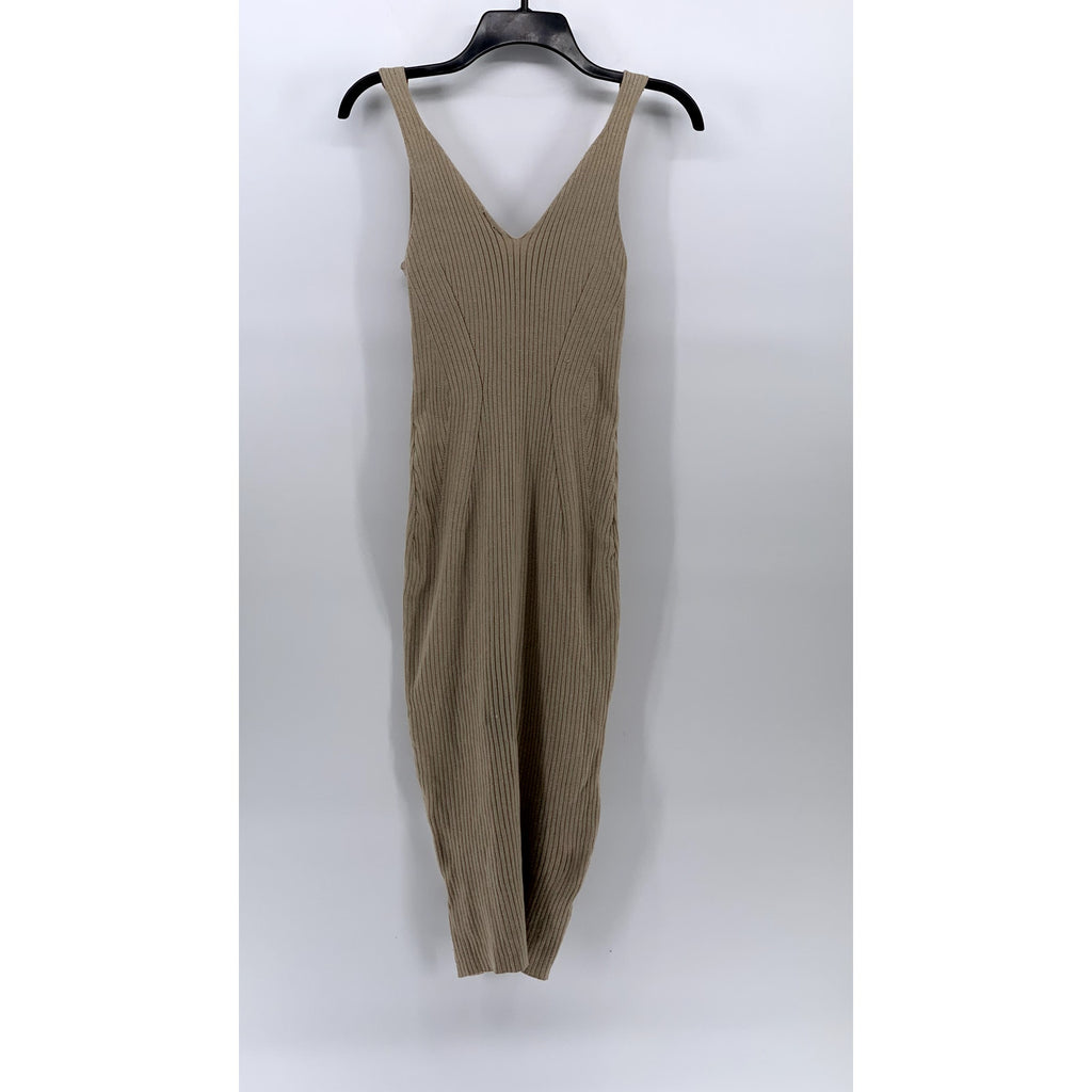 UNBRANDED Women's Rib Knit V-Neck Sleeveless Midi Bodycon Sweater Dress SZ S