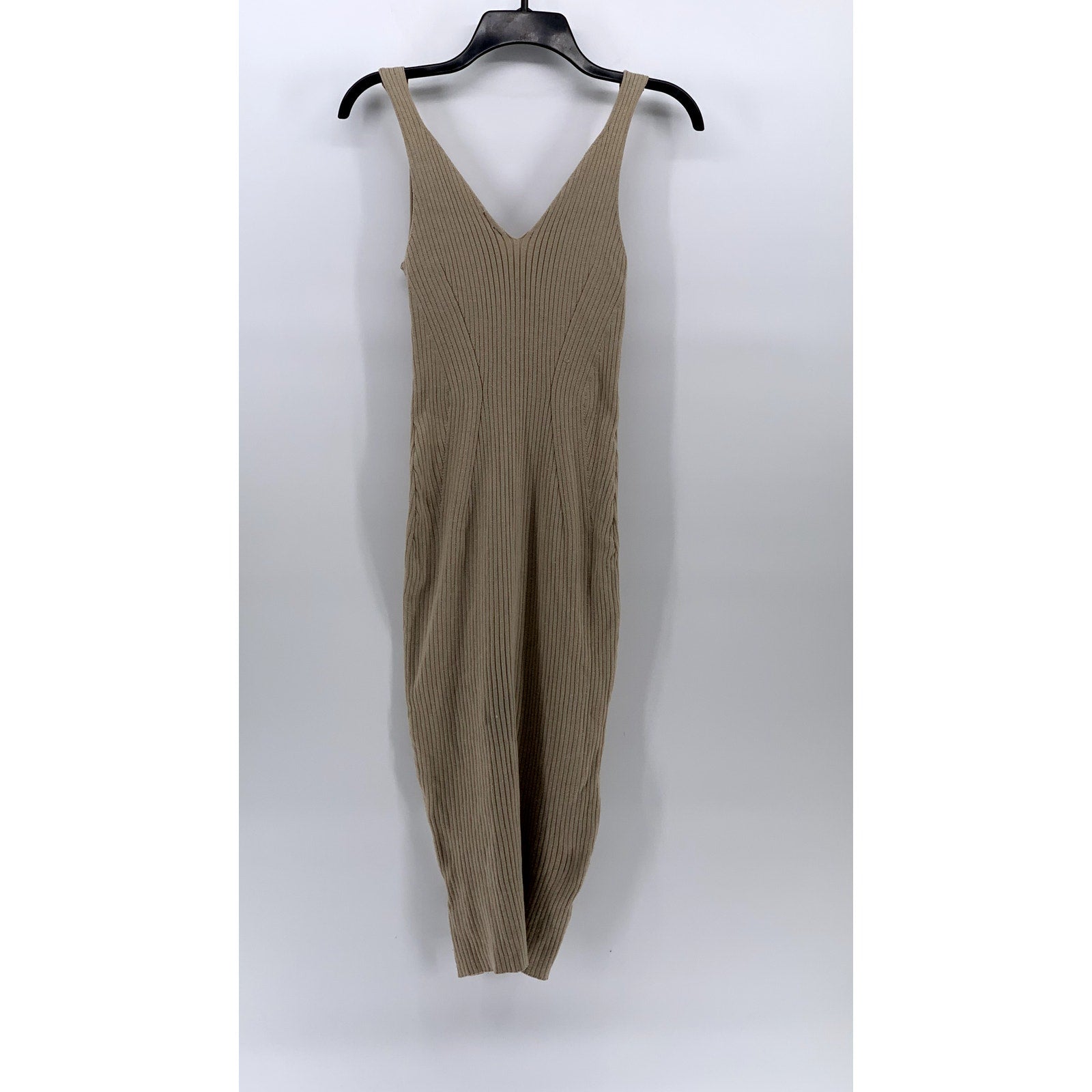 UNBRANDED Women's Rib Knit V-Neck Sleeveless Midi Bodycon Sweater Dress SZ S