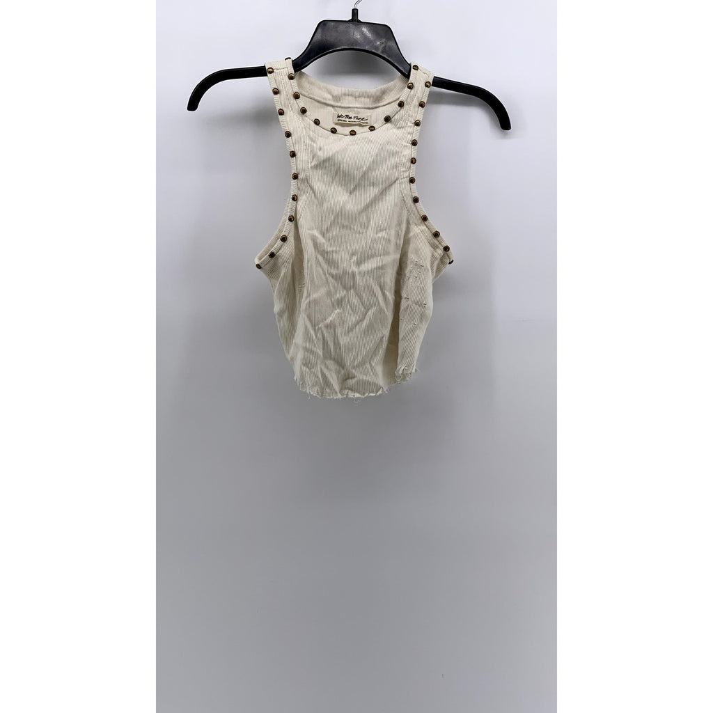 WE THE FREE Women's Cream Studded Sleeveless Distressed Ribbed Crop Top SZ XS