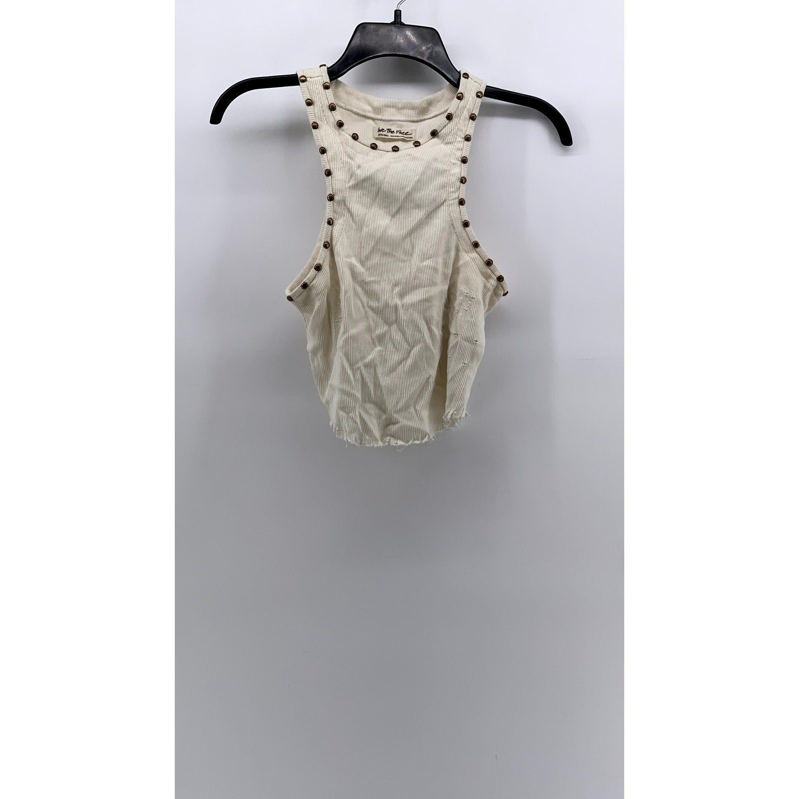 WE THE FREE Women's Cream Studded Sleeveless Distressed Ribbed Crop Top SZ XS