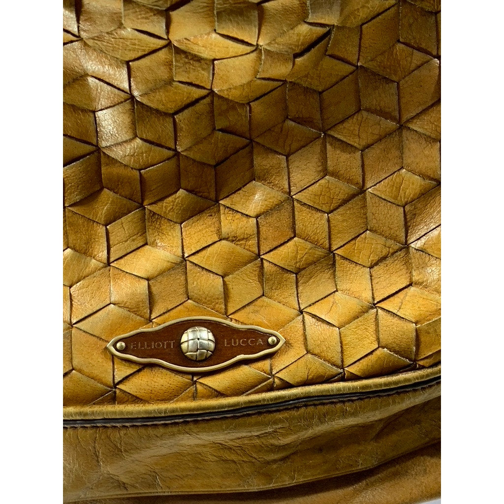 ELLIOTT LUCCA Women's Brown Leather Woven Flap Shoulder Crossbody Bag