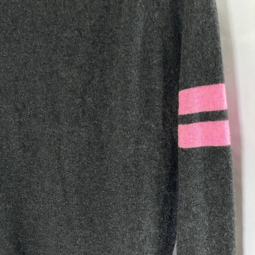 AQUA Women's Dark Gray-Pink "Paris" Logo Crewneck Cashmere Hi-Low Sweater SZ XS