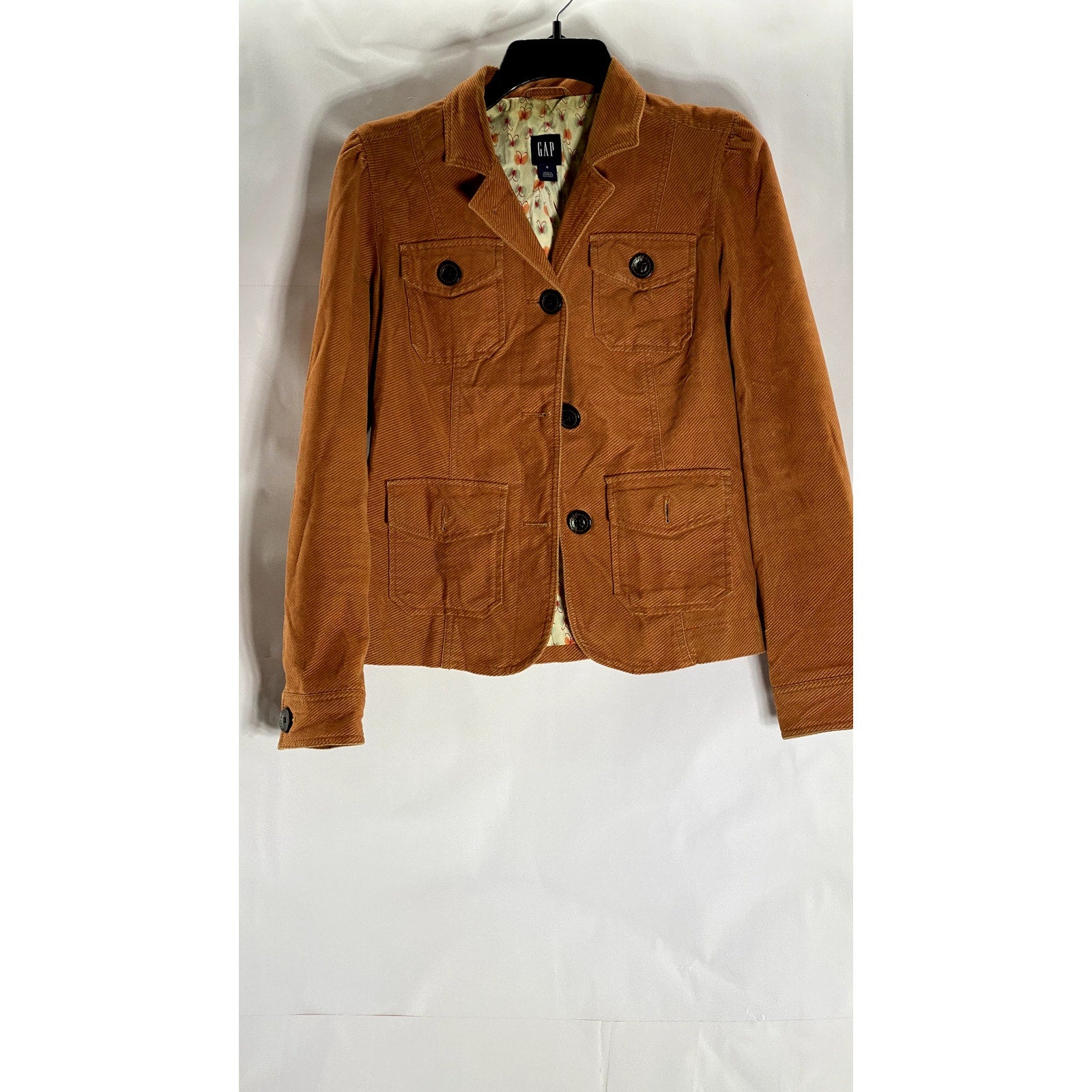 GAP Women's Burnt Orange Corduroy Button-Up Four-Pocket Jacket SZ 6
