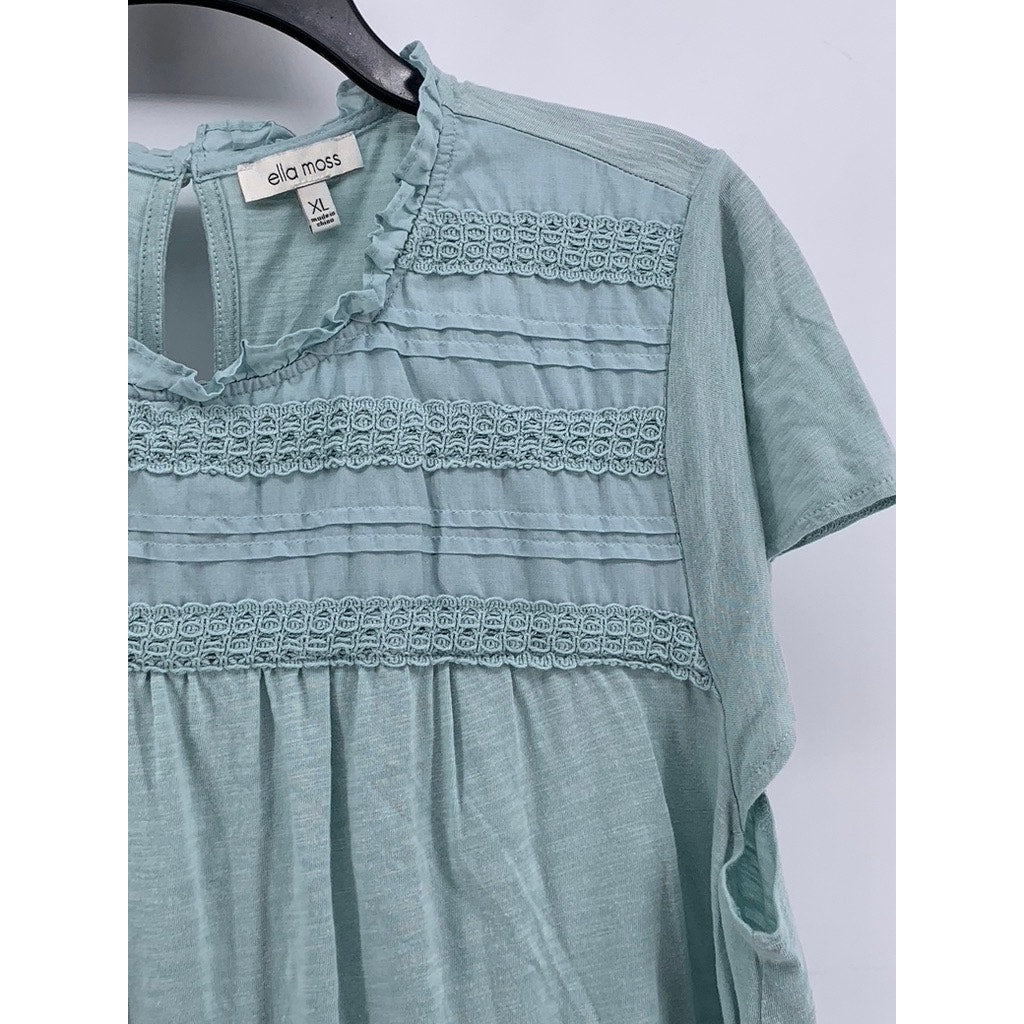 ELLA MOSS Women's Pale Green Ruffle Eyelet Short Sleeve Top SZ XL