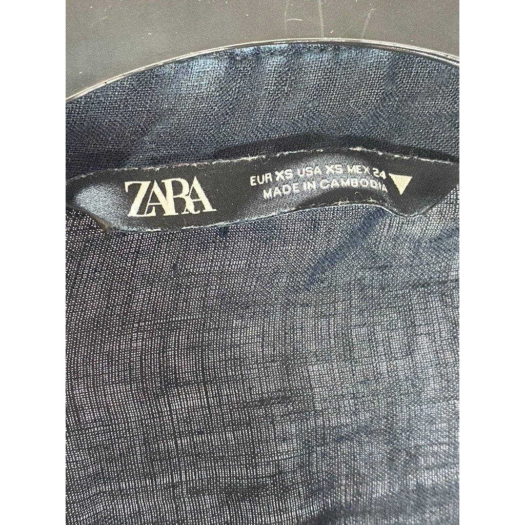 ZARA Women's Black Washed Hi-Lo Open Tie-Front Collared Long Sleeve Top SZ XS