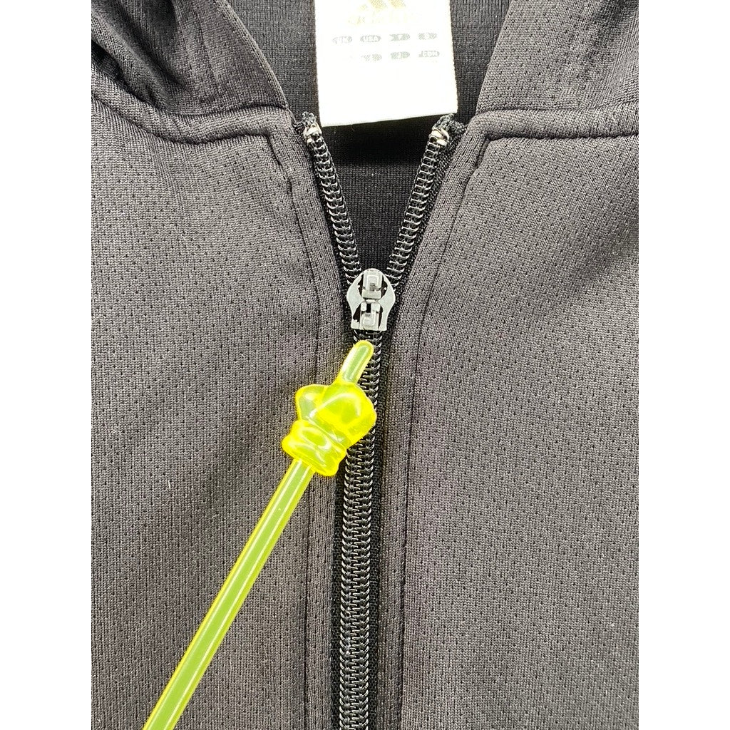 ADIDAS Women's Black Mesh Zip-Up Long Sleeve Active Hooded Jacket SZ M