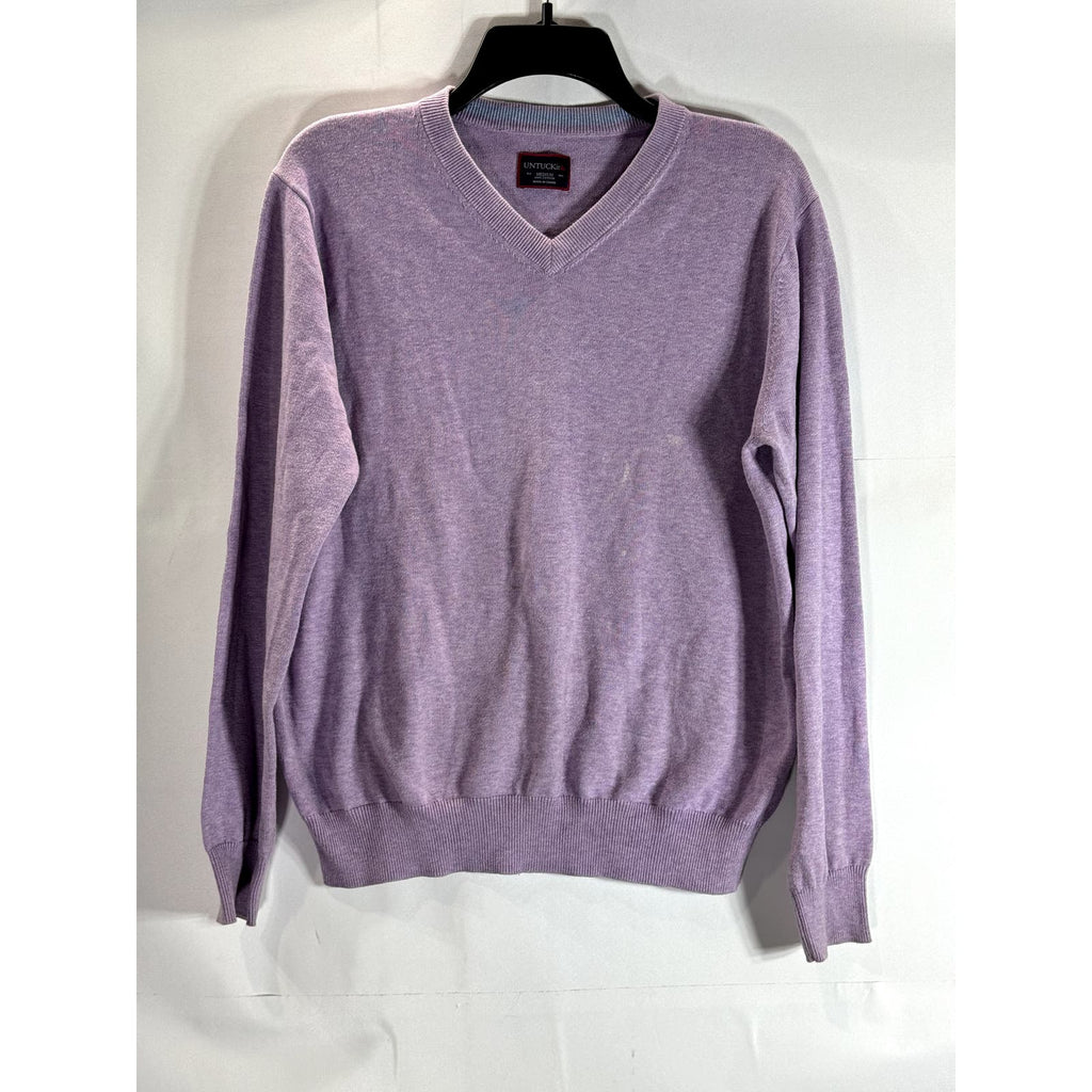 UNTUCKIT Men's Lilac V-Neck Cotton Long Sleeve Pullover Sweater SZ M