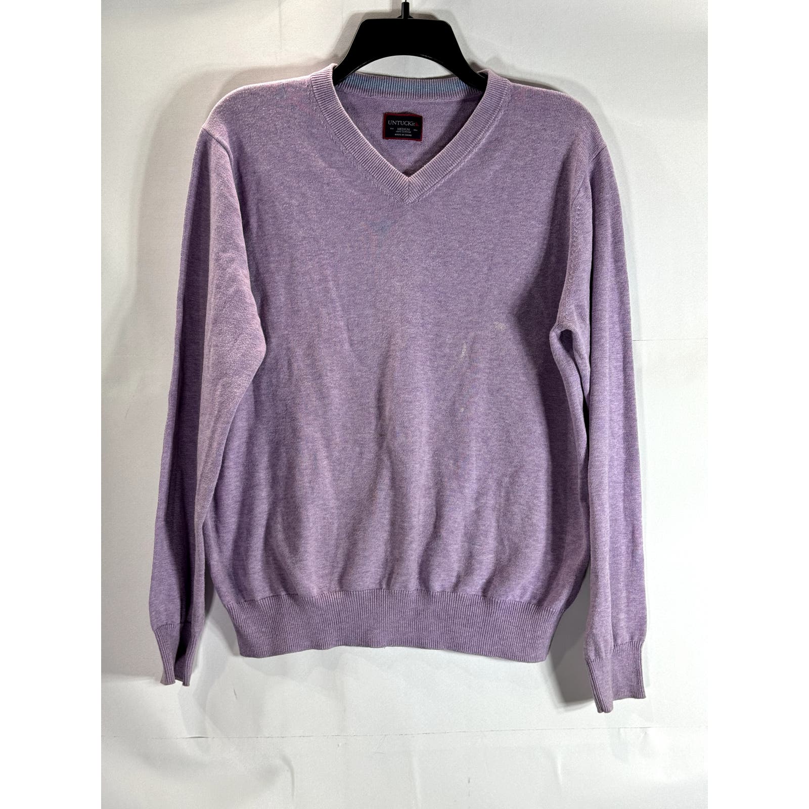 UNTUCKIT Men's Lilac V-Neck Cotton Long Sleeve Pullover Sweater SZ M