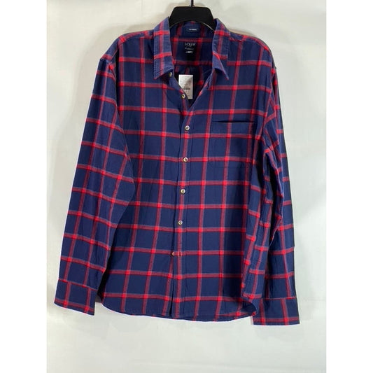 J. CREW Men's Navy Plaid Classic-Fit Button-Up Long Sleeve Flannel Shirt SZ XL