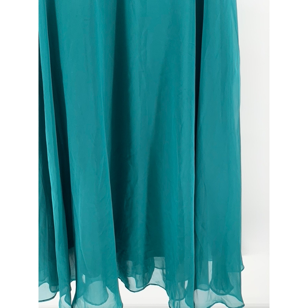 UNBRANDED Women's Dark Green Floral Embroidered Lace Maxi Gown SZ 16