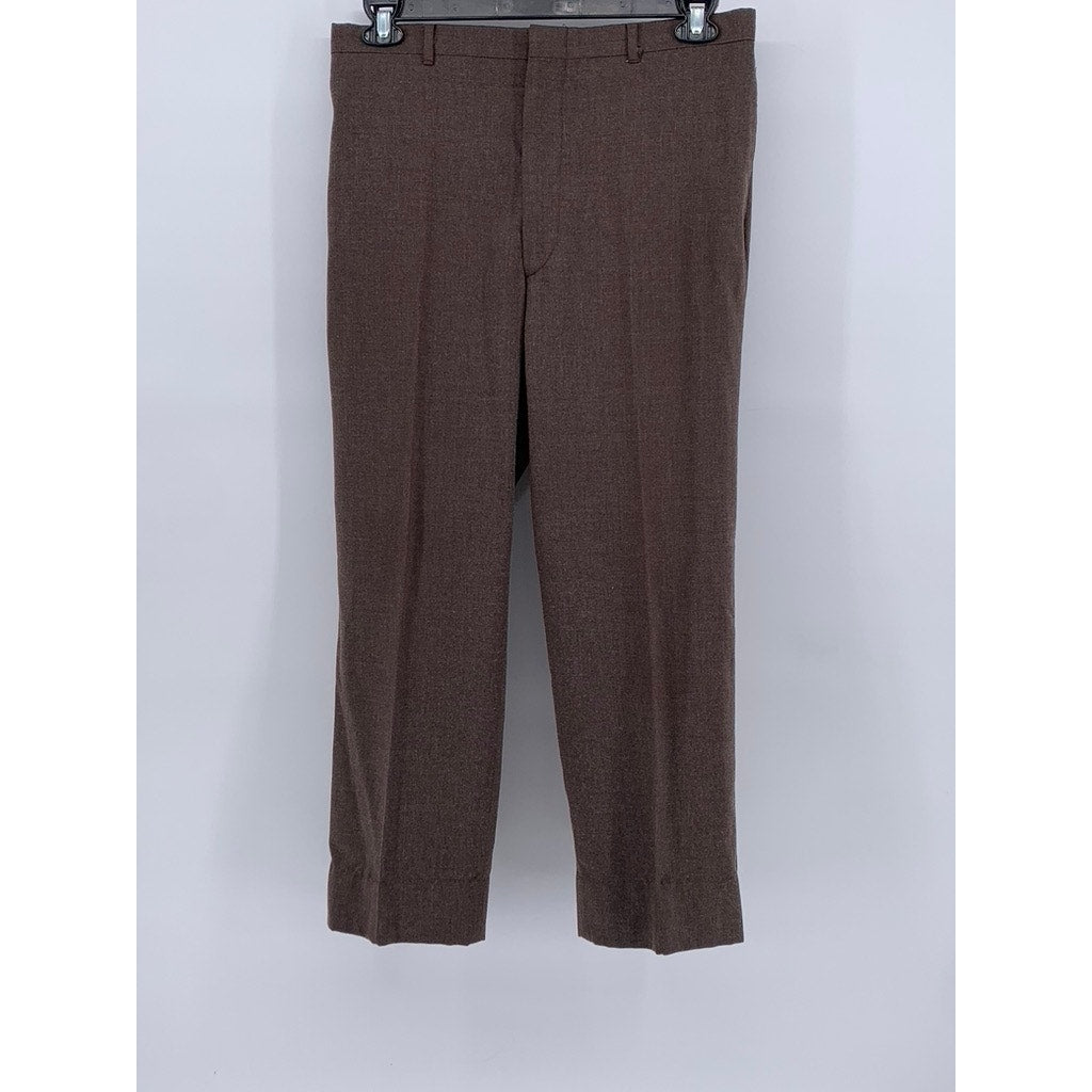 UNBRANDED Men's Brown Vintage Straight-Leg Dress Pants SZ 34