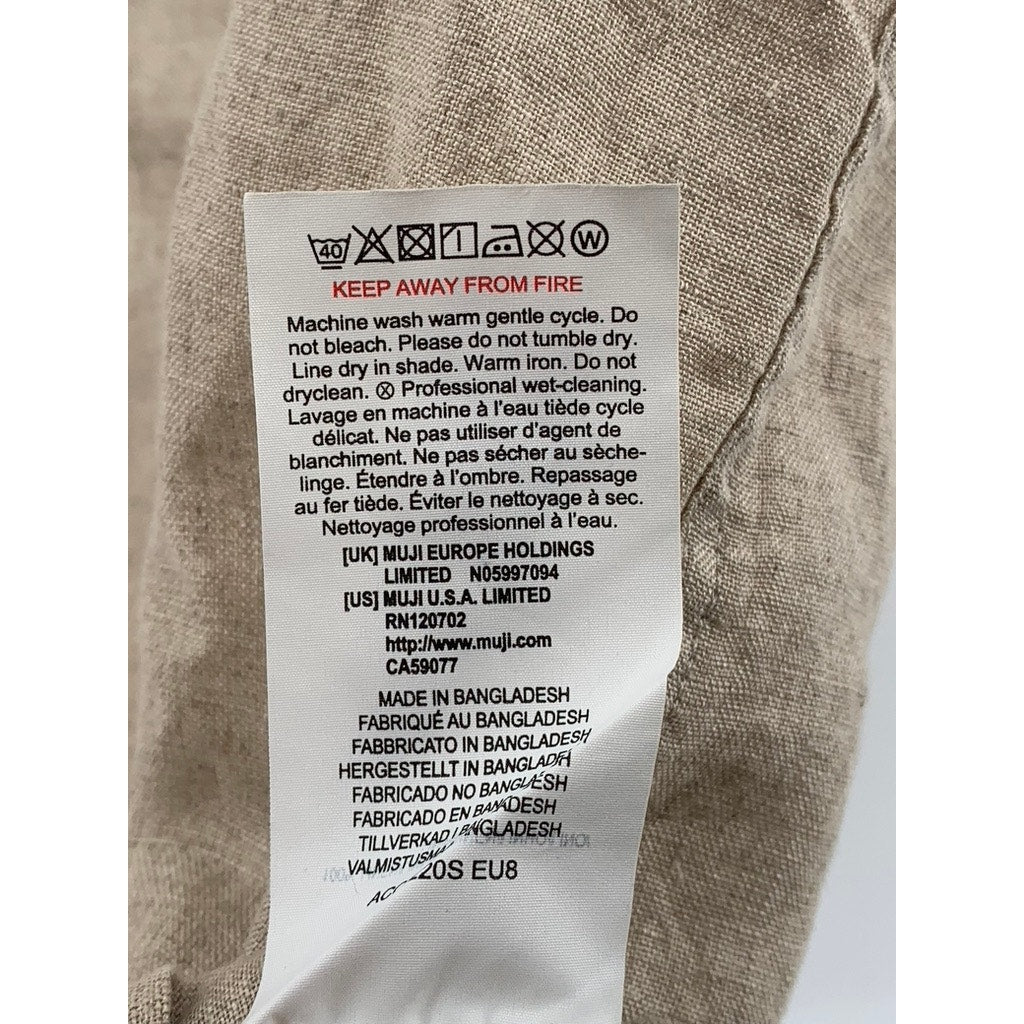 MUJI Men's Light Brown Linen Regular-Fit Button-Up Short Sleeve Shirt SZ L