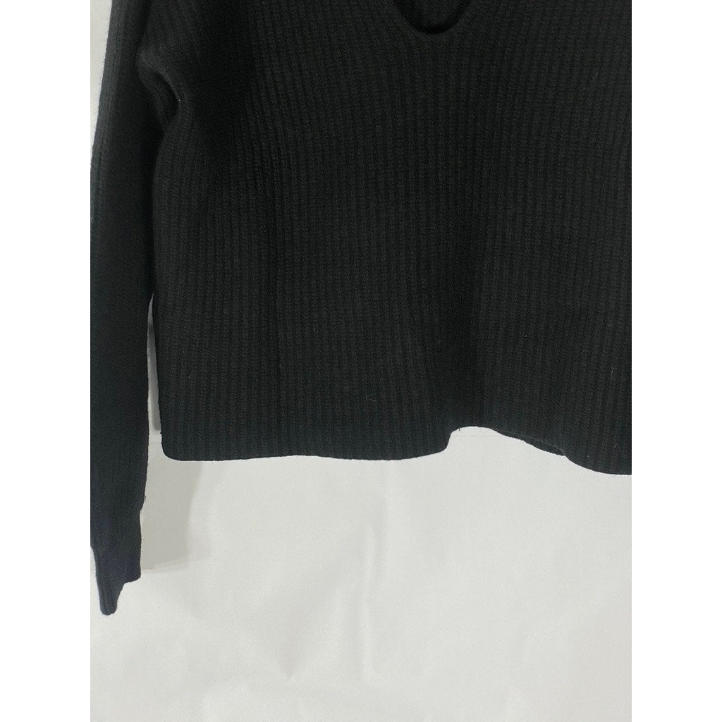 LPA Women’s Black Wool-Cashmere Rib Cutout Turtleneck Long Sleeve Sweater SZ XS