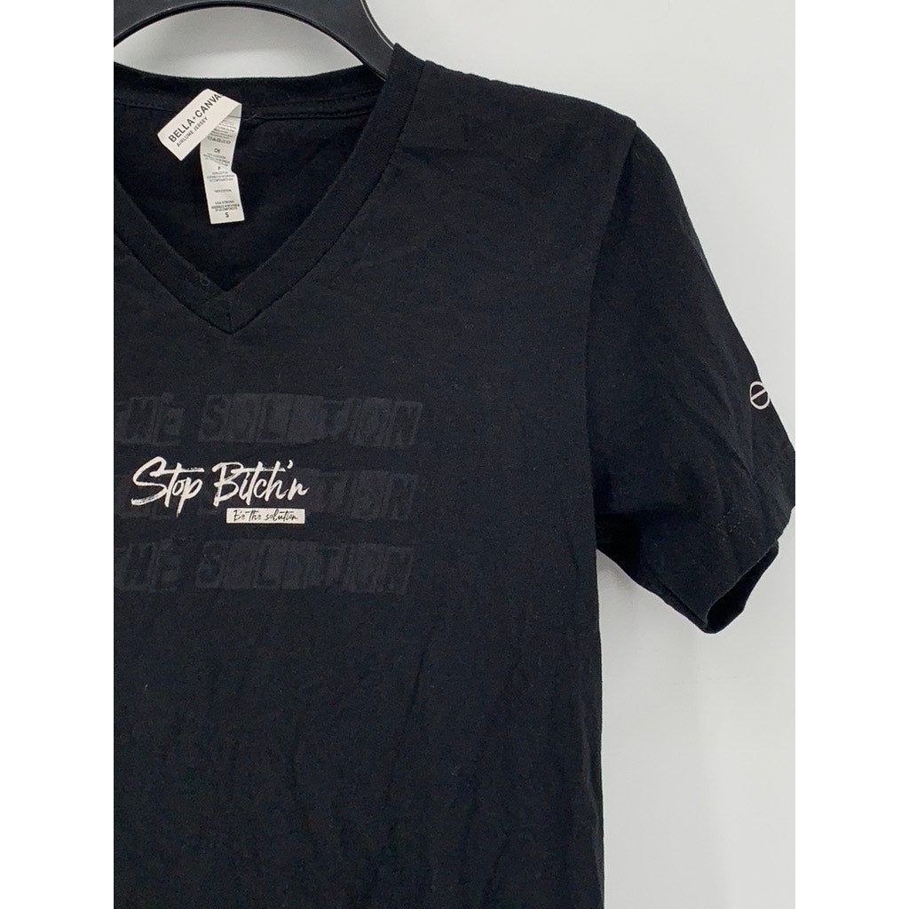 BELLA + CANVAS Women's Black V-Neck Script Logo Short Sleeve Top SZ S