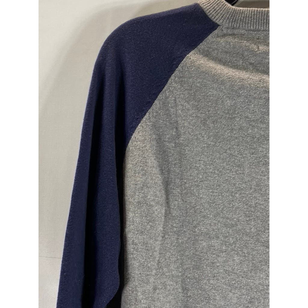 J.CREW Men's Gray/Navy Crewneck Colorblock Long Sleeve Pullover Sweater SZ M