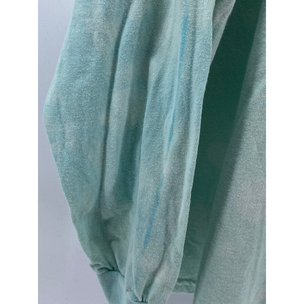 Men's Light Blue Tie-Dye Graphic Crewneck Cotton Long Sleeve Casual T-Shirt SZXL