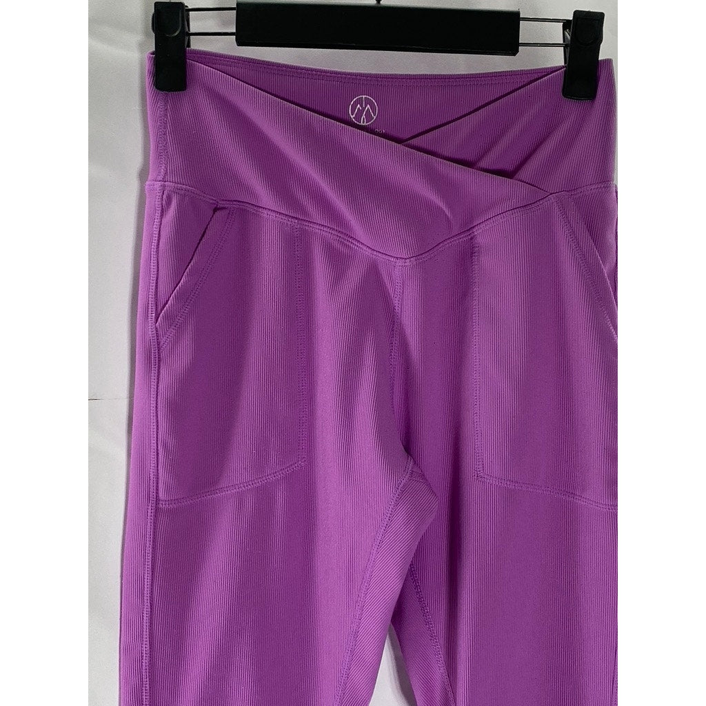 MOVE THEOLOGY Women's Orchid Purple Asymmetrical High-Rise Ribbed Leggings SZ S