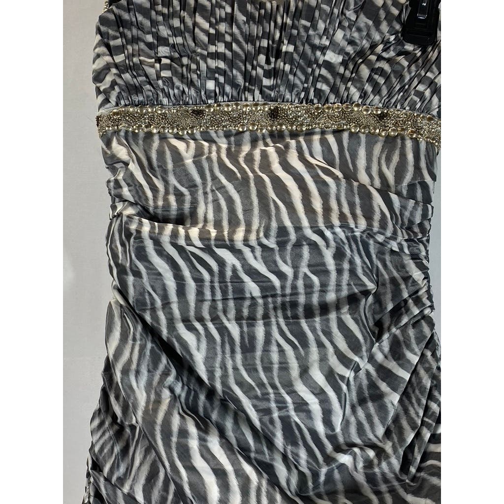 NICOLE BAKTI Vintage y2k Women's Strapless Bodycon Zebra Beaded Mini Dress SZ S