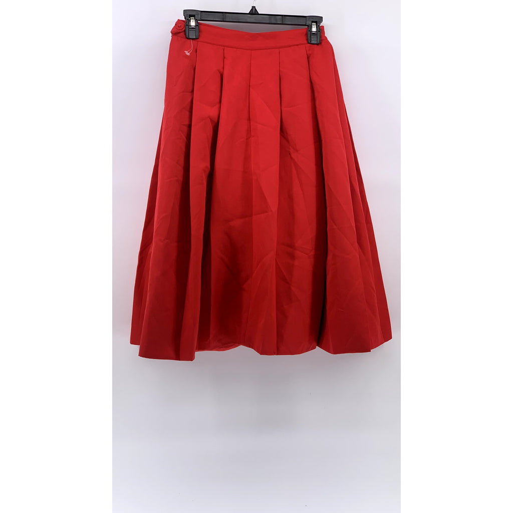 JAMES WOO Women's Red Pleated A-Line Side Midi Skirt SZ S