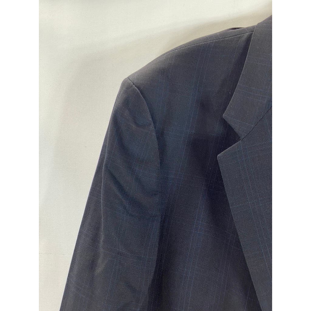 HART SCHAFFNER MARX Men's Black Plaid Long Two-Button Wool Blazer SZ 48L