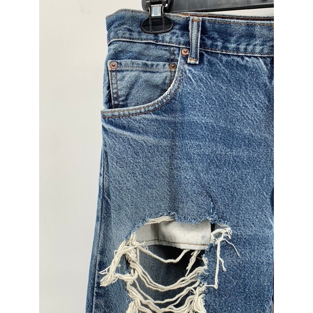 LEVI'S Men's Blue Denim Distressed 517 Bootcut Jeans SZ 36X30