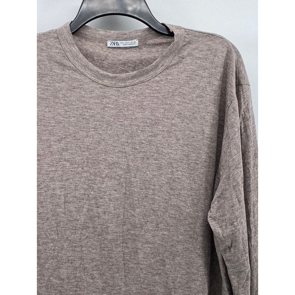 ZARA Men’s Beige Knit Viscose-Wool Long Sleeve Crewneck T-Shirt SZ L