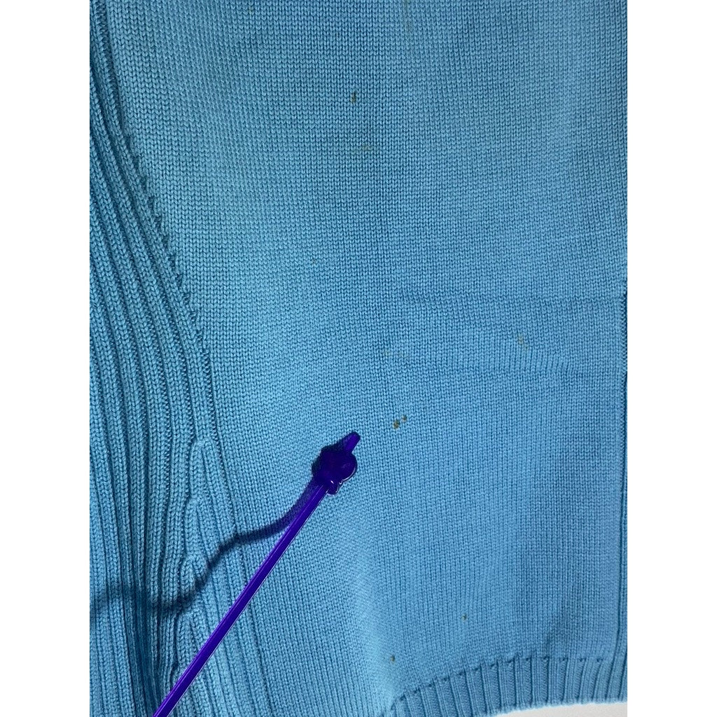 DELLE CELLE Women's Vintage Blue Virgin Wool Knit Turtleneck Sweater SZ 46